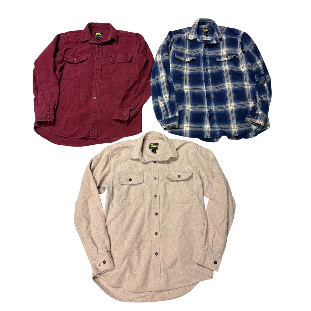 Work n Sport Mens Flannel Shirt Bundle Lot 3 LT Tall Cotton Plaid Solid - BW